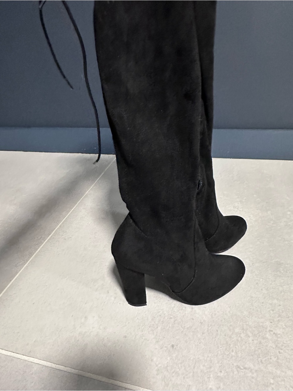 Black Suede Knee-High Block Heel Boots